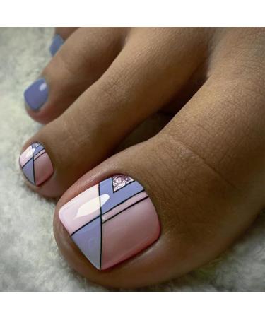 Square Short Full Cover Fake Toenails 3 Pack (72 PCS) - French Leopard Glitter Pink Purple Toe Nails Set with Glue, File, and Stickers - Perfect for Women, Teens, Girls - 007.Fr - Buy Online on SooperMarket.com
