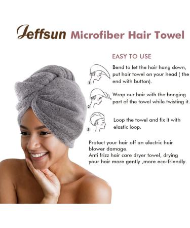 JEFFSUN Microfiber Hair Towel Wrap 2 Pack - Super Absorbent Hair Turban for Women & Girls - Quick Dry for Curly, Long, Thick, Frizzy Hair - Grey & Stripes - Buy Online on SooperMarket.com