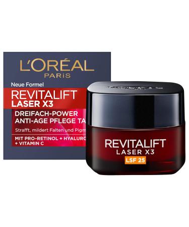L'Or al Paris day care with LSF 25 firing and upholstery anti-aging facial care with 3-fold effect with hyaluronic acid vitamin C and pro-retinol Revitalift Laser X3 50 ml day care LSF 25 50 ml (1 Pack)