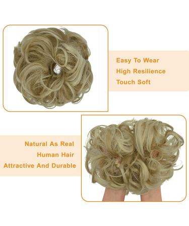 OMGREAT 2PCS Thick Updo Messy Hair Buns Curly Wavy Ponytail Extensions Ash Blonde Mix Bleach Blonde - Buy Online on SooperMarket.com
