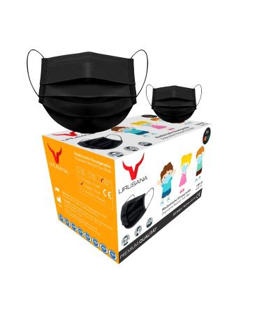 50 mouth and nose protection children mask black |Mask Mundsprung - Norms 14683: 2019 CE Certified facial mask for medical use tested for BFE came to BFE 50 pieces