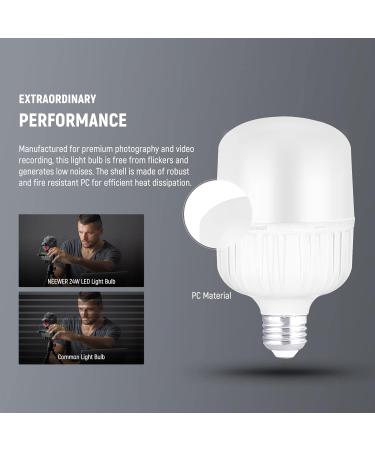 Neewer E26 24W LED Light Bulbs 2 Pack - 2160 Lumens, 5700K, CRI 93+, UL Certified - Bright Video Photography Lighting for 15000h Lifespan - Buy Online on SooperMarket.com