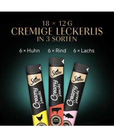 Sheba Cat Snacks Creamy Sticks - 18x12g Chicken Salmon & Beef | MSC Certified Lickable Treats for Cats - Buy Online on SooperMarket.com