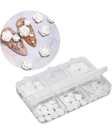 Nail Charms Nail Art Decorations 2 Boxes Nail Art Decorations Delicate Compact White Rose Camellia Nail Art Rhinestones for Girls - Buy Online on SooperMarket.com