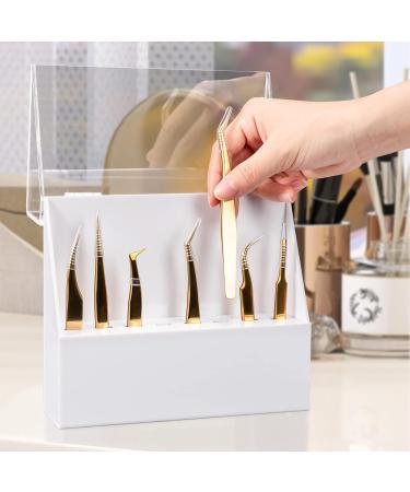 Noverlife 8-Slot Eyelash Tweezer Holder | Acrylic Lash Tweezer Storage Case with Dust-proof Cover | Organizer Stand for Salon & Home - Buy Online on SooperMarket.com