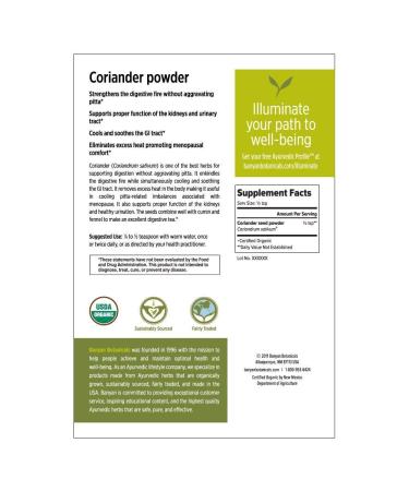 Banyan Botanicals Organic Coriander Powder 8oz - Promotes Healthy Digestion - Cooling Spice - 1/2 lb Pack - Buy Online on SooperMarket.com