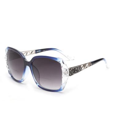 JM Bifocal Reading Sunglasses Oversized Sun Readers Lenses for Women Outdoor UV Protection Clear Blue 2.5 x