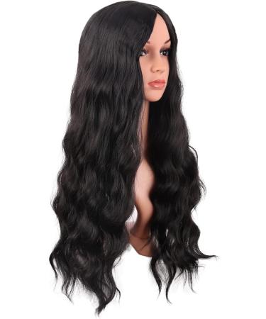 MapofBeauty 28 Inch/70 cm Long Wavy Middle Part with No Bangs Synthetic Fiber Curly Fashion Women Party Cosplay Wig (Black) - Buy Online on SooperMarket.com