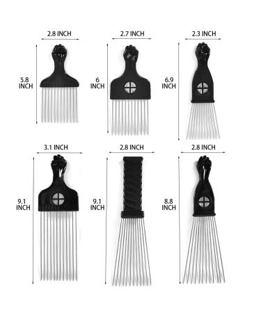 6 Pack Metal Afro Picks for Curly Hair - Hairdressing Tool for Styling Men and Women - Black - Buy Online on SooperMarket.com