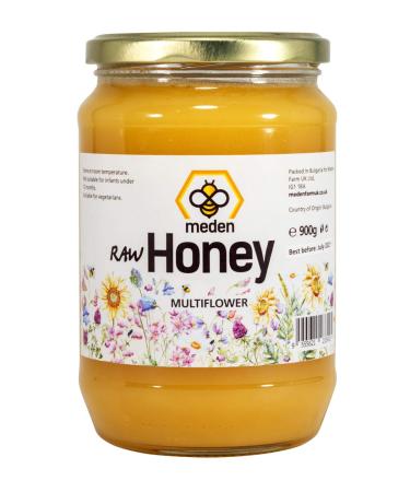 Meden 100% Pure Raw Honey - Wild Flowers - Polyfloral - Unfiltered Unheated Unpasteurised Crystallised Honey (900g)