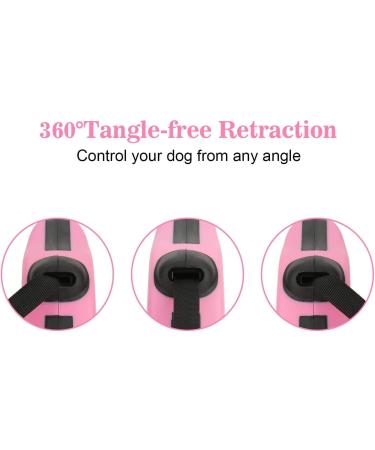 360 Tangle-Free Retractable Dog Lead | Adjustable Harness Leash for Medium Small Pets | Non-Slip Handle | Extendable Nylon | Ideal for Training Walking Jogging | 5M/16FT | 15-20KG | Pink - Buy Online on SooperMarket.com