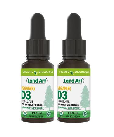 Certified Organic VEGAN Plant-Based Vitamin D3 Drops - 1000IU per drop - 490 Servings - Unflavoured - DUO PACK 2X 13.5ml - Immune System Support - Made in Canada 13.5 ml (Pack of 2)