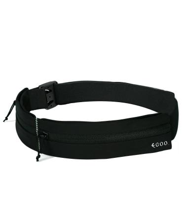 EGOO - water -repellent base belt with adjustable rubber band light sports hip pocket with two pockets for running training hiking cycling traveling and outdoor activities (Schwarz)