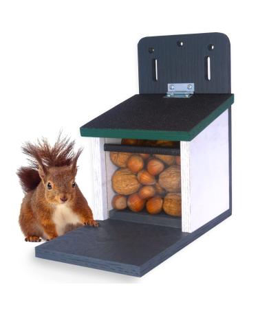 Holznager Squirrel feeder weatherproof very stable and safe handmade from our own production in the Black Forest ventilation system for dry squirrel food squirrel house Futterstation Blue Black