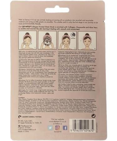 Derma V10 Go Wild Collagen Sheet Face Mask Enriched With Collagen Chamomile And Aloe Vera Soothes And Nourishes Skin Moisturises Perfect For Pamper Nights Vegan Friendly Face Sheet Mask - Buy Online on SooperMarket.com
