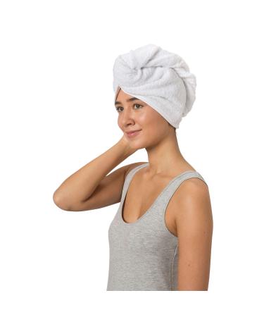 LIEBLINGS Ding hair turban made of 100% cotton with button Quick-drying hair towel for long hair White 70 x 26 cm White