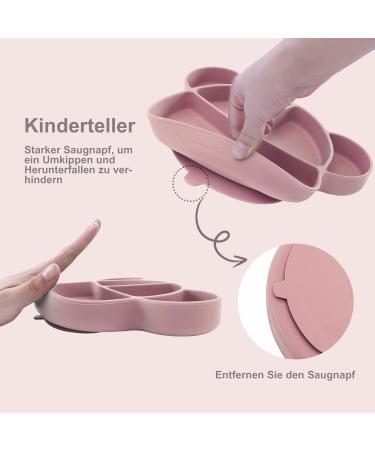 Suction Silicone Baby Plate with Lid, Spoon & Dividers - BPA Free & Dishwasher Safe (Pink) - Buy Online on SooperMarket.com