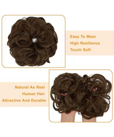 OMGREAT 2PCS Thick Curly Messy Hair Buns Ponytail Extensions Light Chestnut Brown Hair Scrunchies - Buy Online on SooperMarket.com
