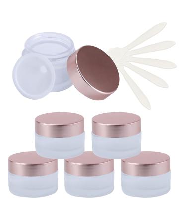 Zeoabsy 6 pieces refillable empty 5 ml DIY lip balm glass container with pink lid matt glass of cream cemedose container for lotion cream cosmetics + 6 x spoon 5ml