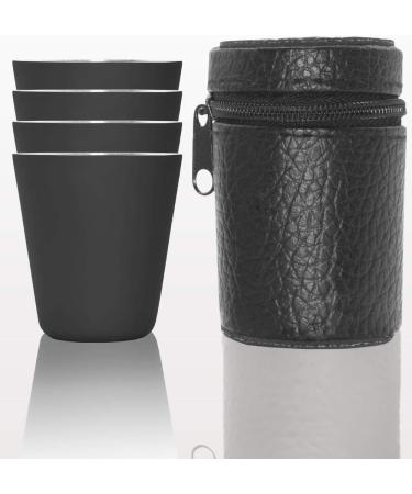 Outdoor SAXX 5-Part Stainless Steel Drinking Cup Set | Metal Schnapps Cups with Leather Bag | Ideal Flat Man Accessories in Black - Buy Online on SooperMarket.com