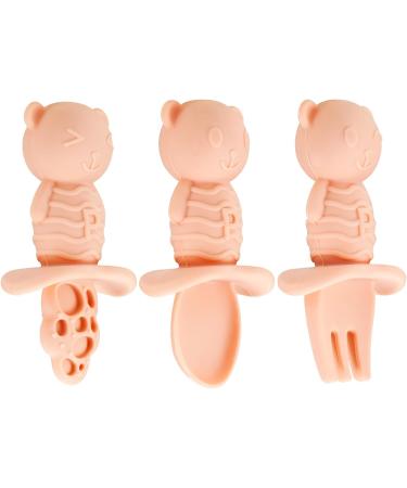 PandaEar Silicone Suction Plate Toddler Set | BPA-Free Divided Baby Food Plate with Spoon and Fork | Dishwasher & Microwave Safe | Bear Shape (Pink) - Buy Online on SooperMarket.com