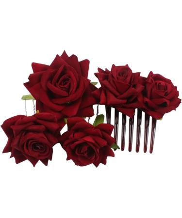 SUNTRADE 4 Pieces Women Rose Hairpin Bridal Rose Brooch Hair Clip Wedding Floral Clips for Woman Girl Party Wedding (Wine Red) - Buy Online on SooperMarket.com