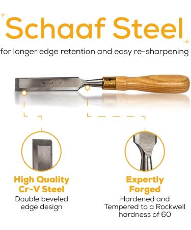 Schaaf Tools 4-Piece Wood Chisel Set | Finely Crafted Woodworking Hand Tools | Durable Cr-V Steel Bevel Edged Blade  Tempered to 60HRc | Tool Roll Included - Buy Online on SooperMarket.com