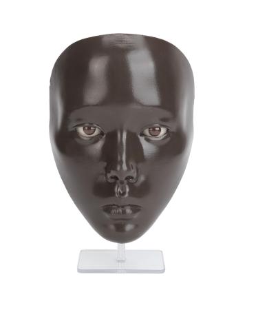 Full Face Makeup Practice Tool Detachable Eyes Silicone Skin Friendly Makeup Practice Board with Plastic Stand for Beauty Makeup Trainers for Face Painting (Dark Skin)