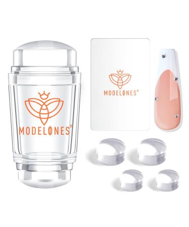 Modelones Nail Art Stamper Kit 6PCs double nail stamp with 4 pieces of clear silicone 1 scraper nail stamp Tool set for Shellac nail polish nail tip french diy manicure nail stamp kit 6PCs