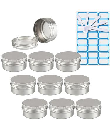 Zeoabsy 10 piece of empty 50 ml round silver aluminum tins with screw cap screw socket CREMED SCHOOD ALU-TARE DOSE ALUD IN Tin cans for cosmetics candle ointments 5x spatula 1x etiquette silver 50ml