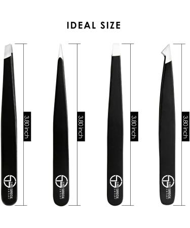 Professional 4-Piece Surgical Tweezers Set with Case - Slant and Pointed Tips for Eyebrows, Ingrown Hair Removal - Ideal for Women and Men - Buy Online on SooperMarket.com