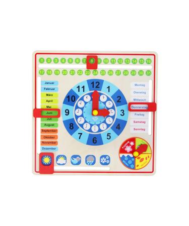 Tooky Toy Wood Annual Clock for Children - Learning Clock - Calendar Watch - Learning Squadition - Clock Watch Days MONES Season Weather - Wood Toys - approx. 30 x 30 x 5 cm - from 36 months