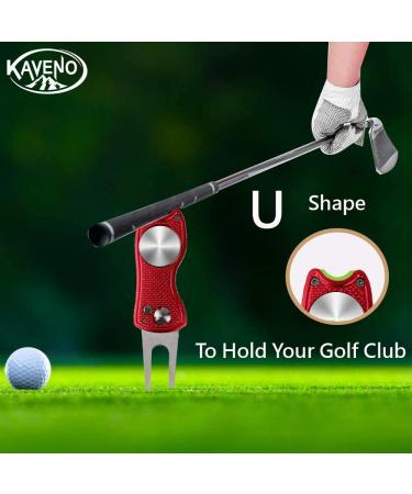 Kaveno Golf Divot Repair Tool - Foldable Stainless Steel Switchblade with Detachable Ball Marker - Red Fish Design - 2 Sets - Buy Online on SooperMarket.com