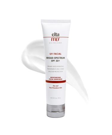 EltaMD UV Facial SPF 30+ Sunscreen Moisturizer Face Lotion, Broad Spectrum Moisturizing Sunscreen with Hyaluronic Acid, Non-Greasy, Mineral-Based Face Sunscreen with Zinc Oxide, 3.0 oz (Pack of 1)