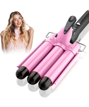 3 Barrel Curling Iron Hair Crimper: Aleath Dual Voltage Three Barrels Hair Waver - 1 inch Curler Wand 1 inch Red