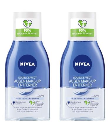 Nivea double effect eye make-up remover (125 ml) make-up remover for the sensitive eye area facial cleaner removes extremely waterproof make-up (pack with 2) 125 ml (2 pack)