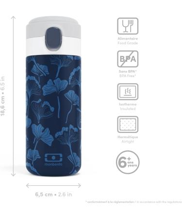 MONBENTO Insulated Bottle MB Pop Ginkgo - 360ml - Leakproof - Hot/Cold 12 Hours - Blue - BPA Free - Small Water Bottle for Kids/Adults - Buy Online on SooperMarket.com