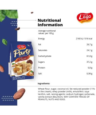 Lago Party Wafers Cocoa 250g | Contain Wafer Cubes with Cocoa Cream | From Italy | GMO and Palm Oil Free | Filled with Rich Tasty Cocoa Cream (Cocoa 250g 2 Pack) Cocoa 250g 2 Pack - Buy Online on SooperMarket.com