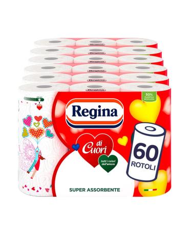 Regina Herz Kitchen Paper |60 rolls 2-layer 50 sheets per roll |Big absorption thick and durable |100% FSC -certified paper 60 pieces (1 Pack)