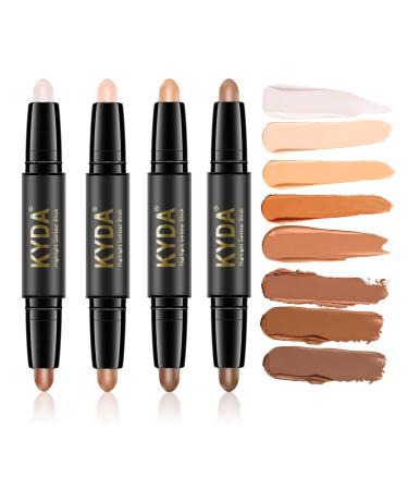 FREEORR 8 Colors Cream Contour Stick  Contour Concealer Stick  Full Coverage Smooth to Glide  2 in 1 Body Cream Contour Shading Stick  Face Highlighters Sticks 4 Pcs Contouring Highlighting Foundation Shadow Cream Pen B-...