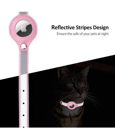 Kocnydey Leather Reflective AirTag Cat Collar Adjustable Anti-Wing Cat Collar with Bell for Small Dogs & Cats (Pink M 28-37cm) - Shop Now! - Buy Online on SooperMarket.com