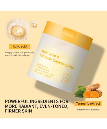 Kojic Acid Turmeric Cleansing Pads - 80 Pads for Dark Spot Fading Pore Shrinking & Oil Control - Smooth & Soft Skin Repair - Buy Online on SooperMarket.com