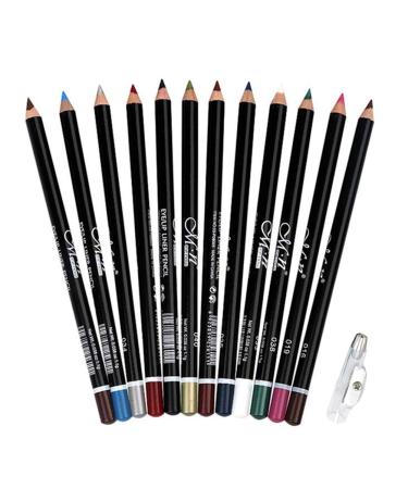 DC-BEAUTIFUL 12Pcs Lot Set 12 Colors Eyeliner Pencil Waterproof Eyebrow Pencil Cosmetics with a Pencil Sharpener