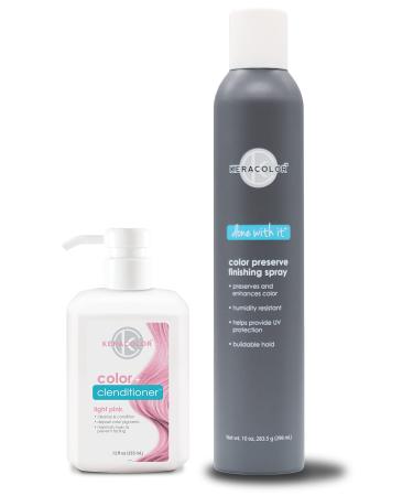KERACOLOR Kit of 3-in-1 (Cleanse + Conditioner + Color) Light Pink Semi-Permanent Hair Dye and Finishing Hair Spray 10oz