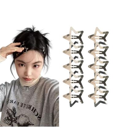 Star Snap Hair Clips Silver Y2K 2000s 10 Pieces Girls Hair Barrettes Hairclips Headpieces Non Slip Metal Stars Hair Accessories for Women Girls