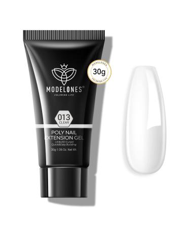 Modelones Clear Poly Nail Extension Gel 30g Poly Nails Gel Nail Thickening Enhancement Trendy Nail Art Design Salon Professional DIY at Home 1oz 1.06 Fl Oz (Pack of 1) A1-Clear