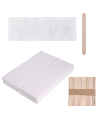 DBOO 150 Pieces Wax Strips and Sticks Kit Non-Woven Wax Strip Hair Removal Wax Strips 100Pcs Facial and Body Non Woven Epilating Wax Strips and 50Pcs Wooden Smooth Wax Applicator Sticks