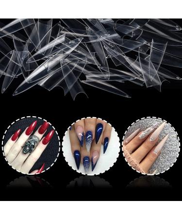 Shop No Lifting 1200PC C Curved Long Stiletto False Nails | 10 Sizes Half Cover Acrylic French Nail Tips for Nail Art & DIY Decor - Clear - Buy Online on SooperMarket.com