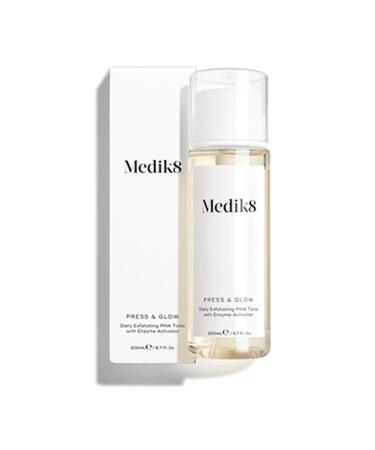 Medik8 Press & Glow Daily Exfoliating PHA Tonic with Enzyme Activator - Polyhydroxy Acid Toner - Gentle Cleansing Exfoliant for Clarifying Skin Toning and Redness - For Radiant Glass Skin - 6.7 oz