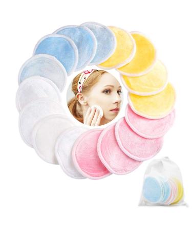 Hinataa make-up pads made of bamboo 3 layers 8.4 cm reusable organic bamboo cotton round washable facial cleaning towels for eyes/lips make-up for removing face 16 pieces 4 colors